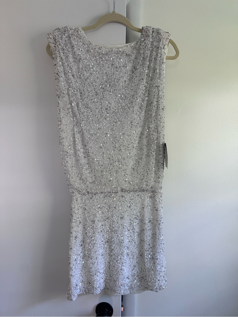 Retrofete Carnegie Sequin white silver beaded dress size small NWT